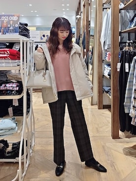 「GLOBAL WORK（グローバルワーク）のエアリュクスダウンフードブルゾン/495695（ダウンジャケット/コート）」を使った、K・Nさん（レディース・161cm）の冬コーディネート