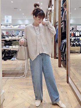 「GLOBAL WORK（グローバルワーク）のGOODデニムバギーパンツ/498388（デニムパンツ）」を使った、K・Nさん（レディース・161cm・40代）の秋コーディネート