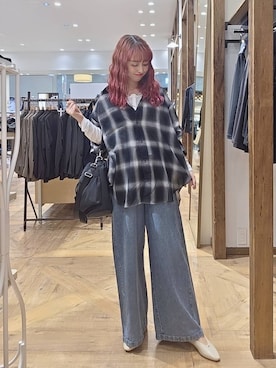 「GLOBAL WORK（グローバルワーク）のサラサラヘンリーネック長袖プルオーバー/1017895（Tシャツ/カットソー、ホワイト系）」を使った、K・Nさん（レディース・161cm）の秋コーディネート