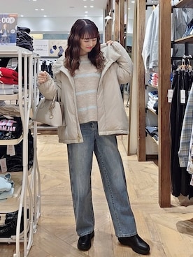 「GLOBAL WORK（グローバルワーク）のエアリュクスダウンフードブルゾン/495695（ダウンジャケット/コート）」を使った、K・Nさん（レディース・161cm）の冬コーディネート