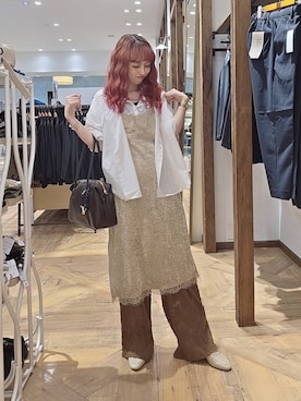「GLOBAL WORK（グローバルワーク）のサラサラヘンリーネック長袖プルオーバー/1017895（Tシャツ/カットソー、ホワイト系）」を使った、K・Nさん（レディース・161cm）の夏コーディネート