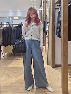 「GLOBAL WORK（グローバルワーク）のサラサラヘンリーネック長袖プルオーバー/1017895（Tシャツ/カットソー、ホワイト系）」を使った、K・Nさん（レディース・161cm）の夏コーディネート