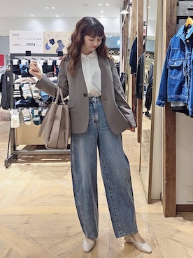 「GLOBAL WORK（グローバルワーク）のアイテム（ノーカラージャケット）」を使った、K・Nさん（レディース・161cm）の冬コーディネート