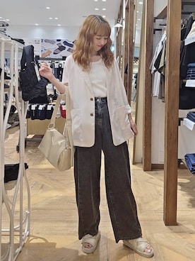 「GLOBAL WORK（グローバルワーク）のGOODデニムバレルCOOL/627009（デニムパンツ、ブラック系）」を使った、K・Nさん（レディース・161cm）の夏コーディネート