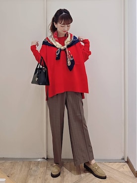 「アイテム（バンダナ/スカーフ）」を使った、K・Nさん（レディース・161cm・30代）の秋コーディネート