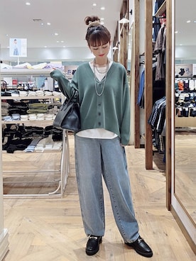 「GLOBAL WORK（グローバルワーク）のGOODデニムバギーパンツ/498388（デニムパンツ）」を使った、K・Nさん（レディース・161cm・40代）の秋コーディネート