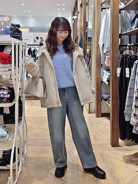 「GLOBAL WORK（グローバルワーク）のエアリュクスダウンフードブルゾン/495695（ダウンジャケット/コート）」を使った、K・Nさん（レディース・161cm）の冬コーディネート