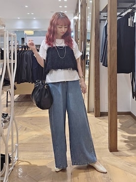 「GLOBAL WORK（グローバルワーク）のやさしソールVカットパンプス/1023336（パンプス、ベージュ系）」を使った、K・Nさん（レディース・161cm）の夏コーディネート