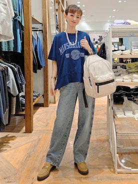 「GLOBAL WORK（グローバルワーク）のGOODデニムバギーパンツ/498388（デニムパンツ）」を使った、K・Nさん（レディース・161cm・40代）の秋コーディネート