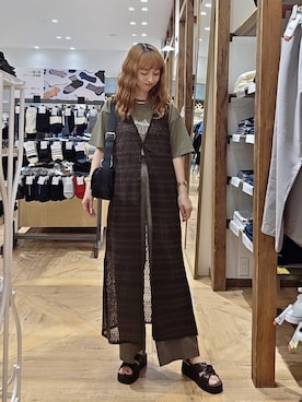 「GLOBAL WORK（グローバルワーク）のスッキリイージーパンツ/629832（その他パンツ、ブラウン系）」を使った、K・Nさん（レディース・161cm）の夏コーディネート