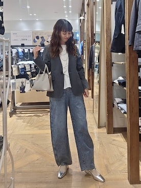 「GLOBAL WORK（グローバルワーク）のアイテム（ノーカラージャケット）」を使った、K・Nさん（レディース・161cm）の春コーディネート