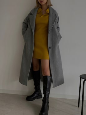 「リブニット」｜「アイテム（チェスターコート）」を使った、はるちょすさん（レディース・163cm）の秋コーディネート