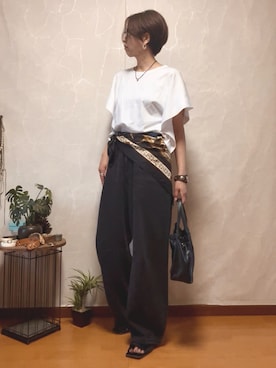 「HELIOPOLE（エリオポール）のアイテム（Tシャツ/カットソー）」を使った、ema.さん（レディース・166cm・40代）の夏コーディネート