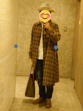 「アイテム（ステンカラーコート）」を使った、せきのさん（メンズ・170cm・40代）の冬コーディネート