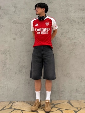 「アイテム（スニーカー、ブラウン系）」を使った、ksさん（メンズ・175cm）の夏コーディネート