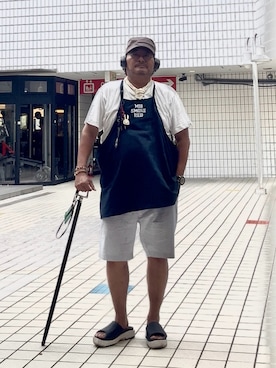 「アイテム（エプロン）」を使った、メルヘン翁さん（メンズ・178cm）の夏コーディネート