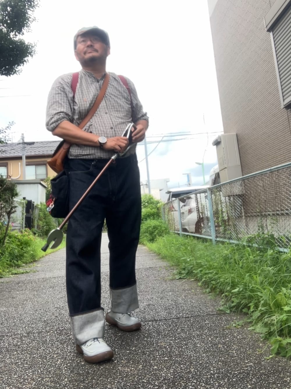 「メガネ×帽子、メガネおやじ、杖、でぶ、デブでもオシャレ、デブですがなにか？」｜「go slow caravanのアイテム（シャツ/ブラウス、その他）」を使った、メルヘン翁さん（メンズ・178cm）の夏コーディネートの1枚目の写真