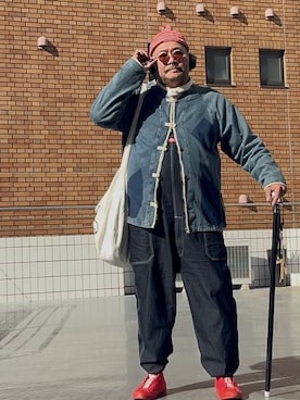 「アイテム（オールインワン・サロペット）」を使った、メルヘン翁さん（メンズ・178cm）の冬コーディネート