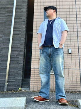 「Columbia（コロンビア）のアイテム（シャツ/ブラウス、ホワイト系）」を使った、101mmgさん（メンズ・175cm）の春コーディネート