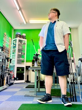 「Columbia（コロンビア）のアイテム（シャツ/ブラウス、ホワイト系）」を使った、101mmgさん（メンズ・175cm）の夏コーディネート