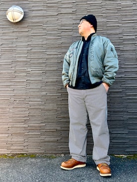 「アイテム（MA-1）」を使った、101mmgさん（メンズ・175cm）の冬コーディネート