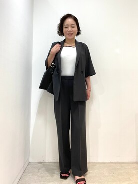 「UNTITLED（アンタイトル）の【セットアップ可/UVカット/通気性】エアリークール半袖ジャケット（テーラードジャケット、グレー系）」を使った、wachi1000さん（レディース）の夏コーディネート