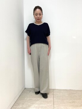 「UNTITLED（アンタイトル）の【古畑星夏さん着用/11色展開/体型カバー】前後2WAYフレンチスリーブニット（ニット/セーター、ブルー系）」を使った、wachi1000さん（レディース）の春コーディネート