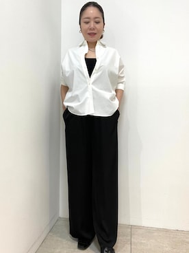 「UNTITLED（アンタイトル）の【接触冷感/吸水速乾/UVカット】ドルマンスリーブシャツ（シャツ/ブラウス、ホワイト系）」を使った、wachi1000さん（レディース）の夏コーディネート