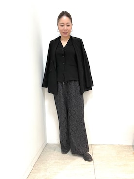「UNTITLED（アンタイトル）の【セットアップ可/接触冷感/通気性】ドライシアーダブルジャケット（テーラードジャケット、ブラック系）」を使った、wachi1000さん（レディース）の春コーディネート