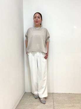 「UNTITLED（アンタイトル）の【アンサンブル可/洗える】シアーレーヨンニット（ニット/セーター、ベージュ系）」を使った、wachi1000さん（レディース）の春コーディネート