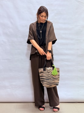 「SHOO・LA・RUE（シューラルー）のジュートランチトートバッグ（トートバッグ、ブラック系）」を使った、fuuさん（レディース・156cm）の春コーディネート