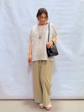 「SHOO・LA・RUE（シューラルー）の【2点セット/S-LL/体型カバー】二の腕見せない 大人のシアーニット+タンクトップ（その他トップス、グレー系）」を使った、fuuさん（レディース・156cm）の夏コーディネート