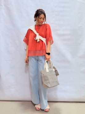「SHOO・LA・RUE（シューラルー）の【ひんやり/洗濯機可/S-LL】オンにもオフにも マルチに使えるボタンレスカーディガン（カーディガン/ボレロ、ホワイト系）」を使った、fuuさん（レディース・156cm）の春コーディネート