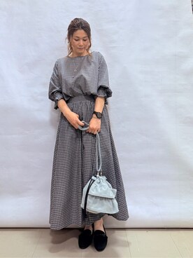 「SHOO・LA・RUE（シューラルー）の【セットアップ可/S-LL/洗濯機可】二の腕もカバーしてくれる　さらっとした着心地の6分袖サッカーブラウス（シャツ/ブラウス、グレー系）」を使った、fuuさん（レディース・156cm）の春コーディネート