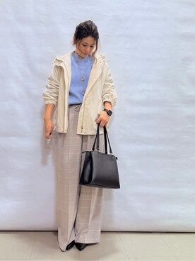「SHOO・LA・RUE（シューラルー）の【防花粉/高レビュー】きれいもかっこいいも叶える 欲張りマウンテンパーカ（ブルゾン、ホワイト系）」を使った、fuuさん（レディース・156cm）の冬コーディネート
