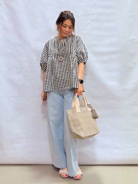 「SHOO・LA・RUE（シューラルー）の【洗濯後しわになりにくい/S-LL/インせず着られる】自然に体型カバー 麻調ペプラムブラウス（シャツ/ブラウス、ブラック系）」を使った、fuuさん（レディース・156cm）の春コーディネート