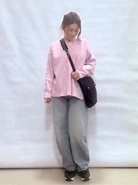 「SHOO・LA・RUE（シューラルー）の【SHOO・LA・RUE DENIM】1本でこなれシルエットに カーブデニムパンツ（デニムパンツ、ブルー系）」を使った、fuuさん（レディース・156cm）の冬コーディネート