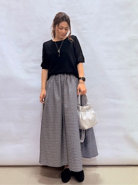 「SHOO・LA・RUE（シューラルー）の【洗える】ニットローファー（その他シューズ、ブラック系）」を使った、fuuさん（レディース・156cm）の春コーディネート
