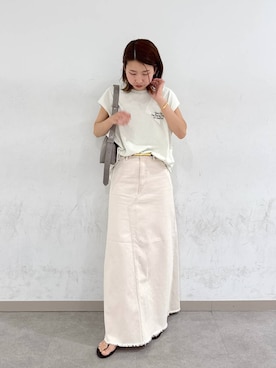 「BABYLONE（バビロン）のカツラギロングスカート（スカート）」を使った、しまさん（レディース・163cm）の夏コーディネート
