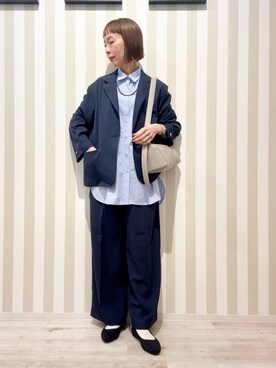「SHOO・LA・RUE（シューラルー）の【S-LL/セットアップ可/イージーケア/UV】オンにもオフにも 軽やかシングルジャケット（テーラードジャケット、ブルー系）」を使った、masuyo1219さん（レディース・163cm）の春コーディネート