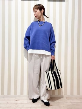 「SHOO・LA・RUE（シューラルー）の【高レビュー/洗濯機可/S-LL】さらに軽くなった スポンディッシュ裾フェイクトップス（ニット/セーター、パープル系）」を使った、masuyo1219さん（レディース・163cm）の冬コーディネート