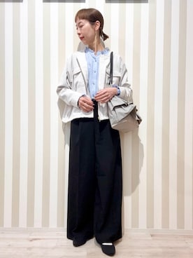 「SHOO・LA・RUE（シューラルー）の【S-LL】サッと羽織れてきれい見え　フラップポケット ノーカラーブルゾン（ブルゾン、ホワイト系）」を使った、masuyo1219さん（レディース・163cm）の春コーディネート