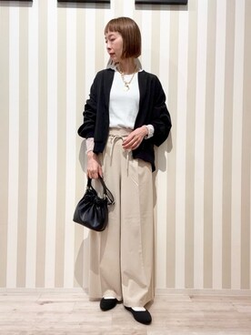 「SHOO・LA・RUE（シューラルー）の【洗濯機可/S-LL】さらっと快適　麻調ゆるリブブルゾン（ブルゾン、ブラック系）」を使った、masuyo1219さん（レディース・163cm）の春コーディネート