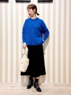 「SHOO・LA・RUE（シューラルー）の【S-LL/洗濯機可】ふわふわが魅力 ハイネックニットプルオーバー（ニット/セーター、ブルー系）」を使った、masuyo1219さん（レディース・163cm）の冬コーディネート