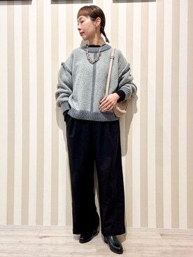 「SHOO・LA・RUE（シューラルー）の【S-LL】配色デザインがポイント ざっくり編みゆるニット（ニット/セーター、グレー系）」を使った、masuyo1219さん（レディース・163cm）の冬コーディネート