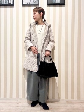 「SHOO・LA・RUE（シューラルー）の【撥水/フード取り外し可】自然にくびれる あったかダイヤ柄キルトコート【CIRCRIC】（その他アウター、ベージュ系）」を使った、masuyo1219さん（レディース・163cm）の冬コーディネート