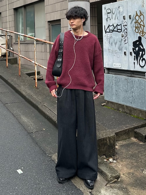 Flannel two tuck wide striped slacks / フランネル2タックワイド