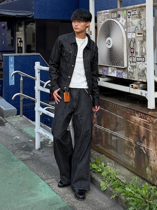 「SINSS(シンス)のCompact rib henley LS T-shirt / コンパクトリブヘンリーロングスリーブTシャツ(Tシャツ/カットソー)」を使った、中村瑞輝(みずきち)さん(メンズ・176cm)の秋コーディネート