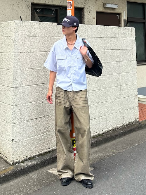 wide baggy spray processing denim trousers / ワイドバギー