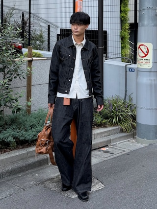 「WYM LIDNM(ウィム バイ リドム)のMICRO SPAN CROPPED SHIRT(シャツ/ブラウス)」を使った、中村瑞輝(みずきち)さん(メンズ・176cm)の秋コーディネート